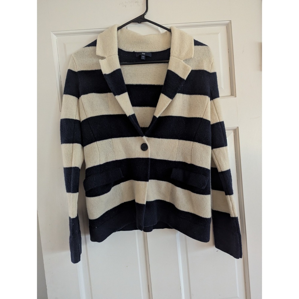 Gap Rugby Cardigan Womens Size S  Lambswool Sweater Blazer Jacket Striped